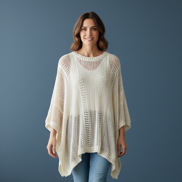 A New Day Cream Open-Knit Poncho - NWT - Picture 2 of 7